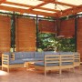 Juego de muebles de jardín 10 pzas y cojines madera maciza pino