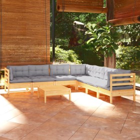Juego de muebles de jardín 8 pzas y cojines madera maciza pino