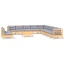Juego de muebles de jardín 12 pzas y cojines madera maciza pino