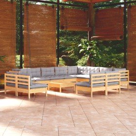 Muebles de jardín 13 pzas y cojines gris madera maciza pino en Conjuntos de jardín | Comprar online en Foro24