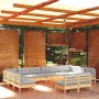 Muebles de jardín 13 pzas y cojines madera maciza de pino gris