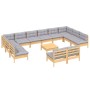 Muebles de jardín 13 pzas y cojines madera maciza de pino gris