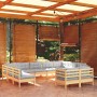 Juego de muebles de jardín 11 pzas y cojines madera maciza pino