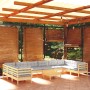 Juego de muebles de jardín 11 pzas y cojines madera pino gris