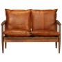 Set de sofás 3 pzas cuero auténtico madera maciza acacia marrón