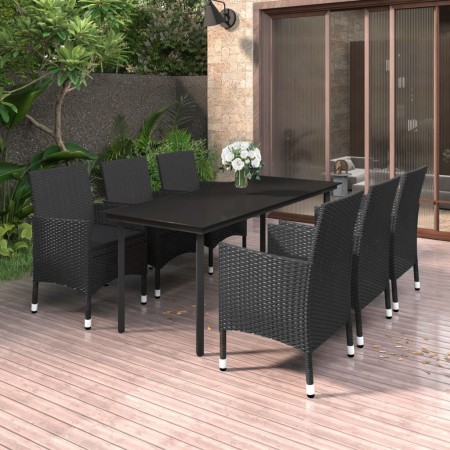 Set comedor de jardín 7 pzas y cojines ratán sintético y vidrio