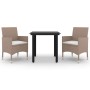 Set comedor de jardín 3 pzas y cojines ratán sintético y vidrio