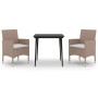 Set comedor de jardín 3 pzas y cojines ratán sintético y vidrio