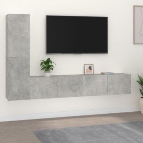 Set de muebles de TV 4 pzas madera contrachapada gris hormigón en Muebles TV | Comprar online en Foro24