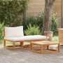 Muebles de jardín 3 pzas cojines crema madera maciza de acacia