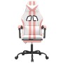 Silla gaming con reposapiés cuero sintético blanco y rosa