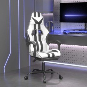 Silla gaming con reposapiés cuero sintético blanco negro