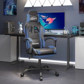 Silla gaming con reposapiés cuero sintético negro azul