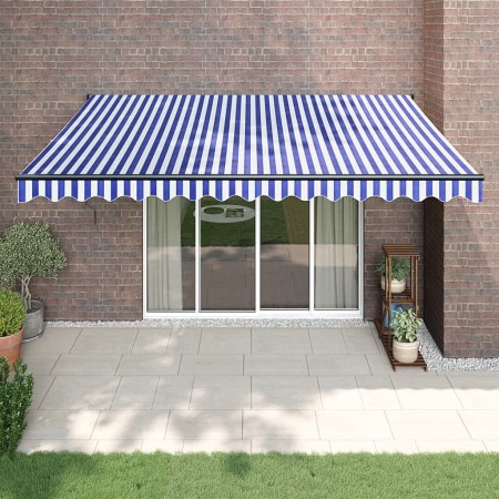 Toldo retráctil automático azul y blanco 4,5x3 m