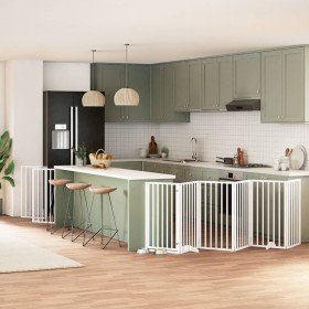 Puerta para perros plegable 9 paneles madera álamo blanca 450cm