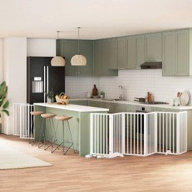 Puerta de perros plegable 15 paneles madera álamo blanca 750 cm en Casetas y cercados para perros | Comprar online en Foro24