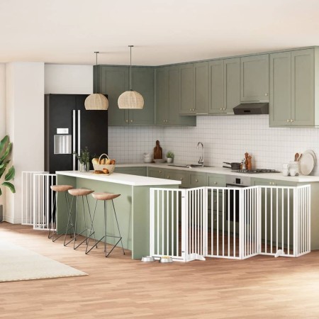 Puerta de perros plegable 15 paneles madera álamo blanca 750 cm