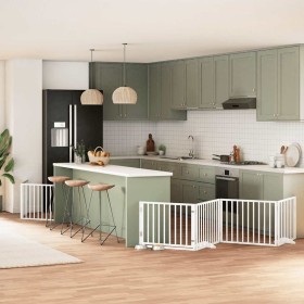 Puerta de perros plegable 6 paneles madera álamo blanca 480 cm