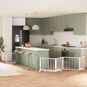 Puerta de perros plegable 10 paneles madera álamo blanca 800 cm en Casetas y cercados para perros | Comprar online en Foro24