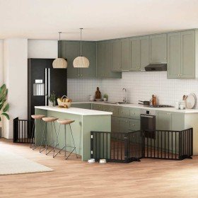 Puerta para perros plegable 6 paneles madera álamo negra 480 cm