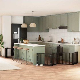 Puerta de perros plegable 8 paneles madera álamo negra 640 cm en Casetas y cercados para perros | Comprar online en Foro24