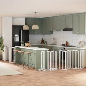 Puerta de perros plegable 12 paneles madera álamo blanca 600 cm en Casetas y cercados para perros | Comprar online en Foro24