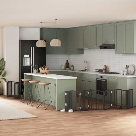 Puerta de perros plegable 12 paneles madera álamo negra 600 cm