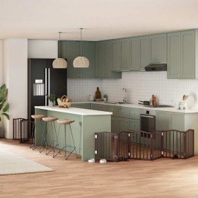 Puerta de perros plegable 9 paneles madera álamo marrón 450 cm en Casetas y cercados para perros | Comprar online en Foro24