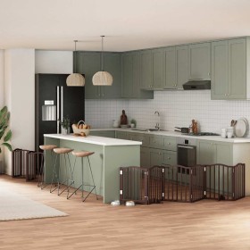 Puerta de perros plegable 12 paneles madera álamo marrón 600 cm en Casetas y cercados para perros | Comprar online en Foro24