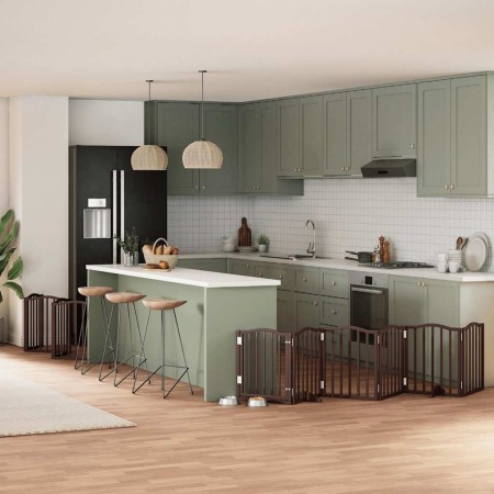 Puerta de perros plegable 12 paneles madera álamo marrón 600 cm