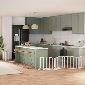 Puerta de perros plegable 6 paneles madera álamo blanca 480 cm