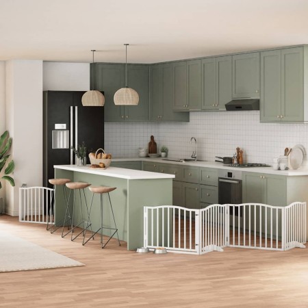 Puerta de perros plegable 8 paneles madera álamo blanca 640 cm