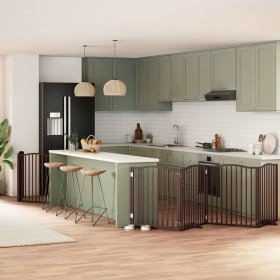 Puerta de perros plegable 8 paneles madera álamo marrón 640 cm en Casetas y cercados para perros | Comprar online en Foro24