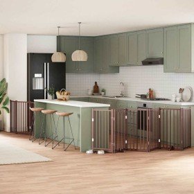 Puerta de perros plegable 9 paneles madera álamo marrón 450 cm en Casetas y cercados para perros | Comprar online en Foro24