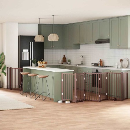 Puerta de perros plegable 9 paneles madera álamo marrón 450 cm