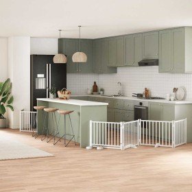 Puerta de perros plegable 12 paneles madera álamo blanca 960 cm