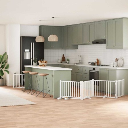 Puerta de perros plegable 12 paneles madera álamo blanca 960 cm