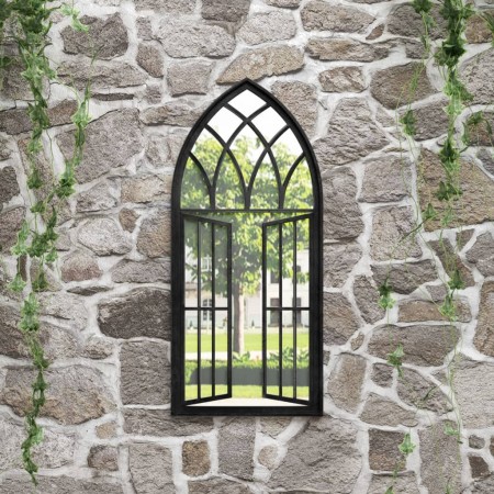 Espejo de jardín hierro negro para exterior 100x45 cm