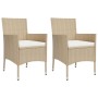 Set comedor de jardín 3 pzas con cojines ratán sintético beige