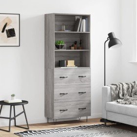 Aparador alto madera contrachapada gris sonoma 69,5x34x180 cm