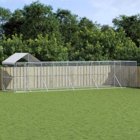 Perrera de exterior con techo acero galvanizado plata 10x2x2,5m en Casetas y cercados para perros | Comprar online en Foro24