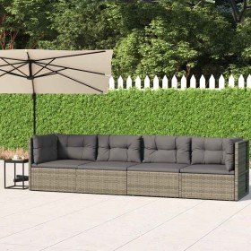 Set de muebles de jardín 4 pzas y cojines ratán sintético gris en Conjuntos de jardín | Comprar online en Foro24