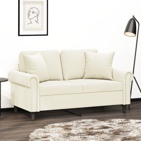 Sofá de 2 plazas con cojines terciopelo color crema 120 cm en Sofás | Comprar online en Foro24