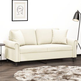 Sofá de 2 plazas con cojines terciopelo color crema 140 cm en Sofás | Comprar online en Foro24