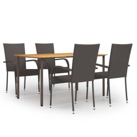 Set de muebles de comedor de jardín 5 piezas de ratán marrón