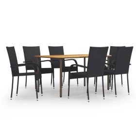 Juego de muebles de comedor de jardín 7 piezas ratán PE negro en Conjuntos de jardín | Comprar online en Foro24