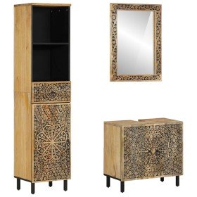 Conjunto de muebles de baño 3 piezas madera maciza de mango