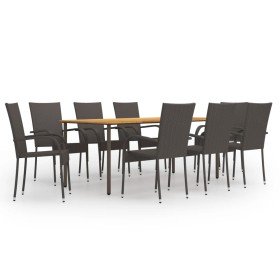 Set de muebles de comedor de jardín 9 piezas de ratán marrón