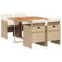 Set comedor de jardín 5 pzas con cojines ratán sintético beige