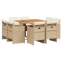 Set comedor de jardín 9 pzas con cojines ratán sintético beige